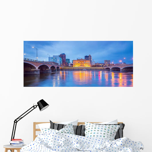 Des Moines Iowa Skyline Bridges over Water Wall Decal