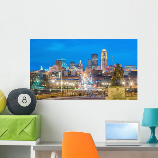 Des Moines Iowa Skyline Distant Wall Decal