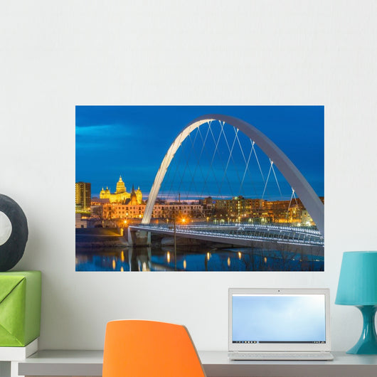 Des Moines Iowa Skyline Bridge Wall Decal