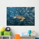 Malaysia, Green Sea Turtle with school of fish Wall Mural