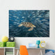 Malaysia, Green Sea Turtle with school of fish Wall Mural