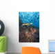 Green Sea Turtle On Reef With Soft Coral And Schooling Fish Wall Mural