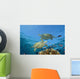Two Green Sea Turtles Swim Over Coral Reef With Fish Wall Mural