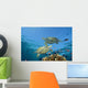 Two Green Sea Turtles Swim Over Coral Reef With Fish Wall Mural