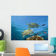 Two Green Sea Turtles Swim Over Coral Reef With Fish Wall Mural