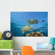 Two Green Sea Turtles Swim Over Coral Reef With Fish Wall Mural