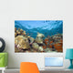 Green Sea Turtle On Colorful Coral Reef With Schooling Fish Wall Mural