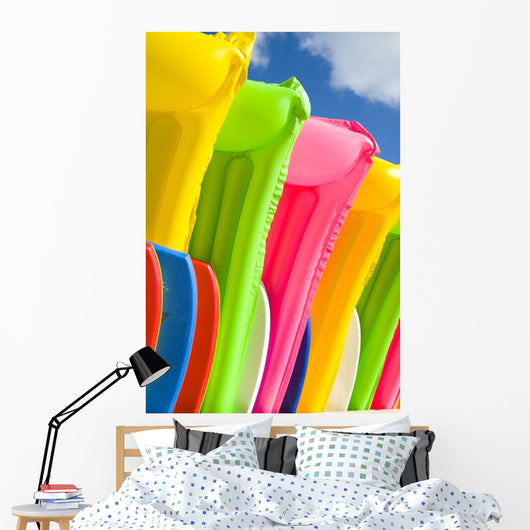 Close-Up View Of Colorful Plastic Rafts And Boogie Boards Wall Mural