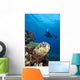 Hawaii, Diver Photographing Green Sea Turtle Wall Mural