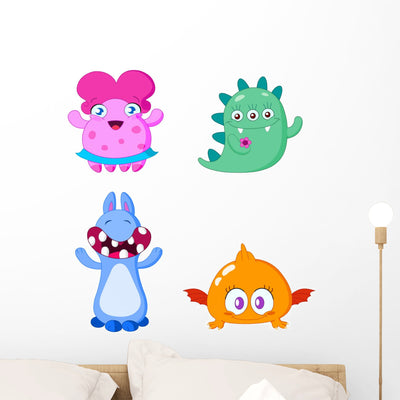Cute Little Monsters Wall Stickers shown on a wall
