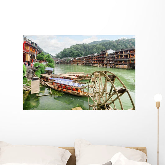 Parked Wooden Tourist Boats Wall Decal