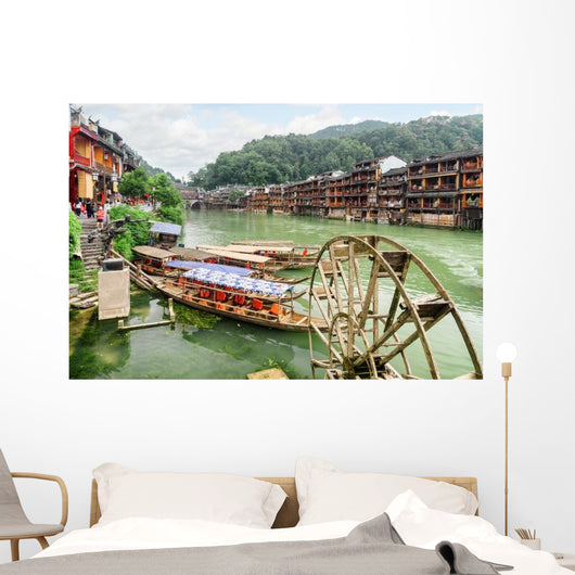 Parked Wooden Tourist Boats Wall Decal