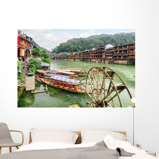 Parked Wooden Tourist Boats Wall Decal