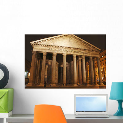 Night Lights Pantheon Piazza Wall Mural shown on a wall
