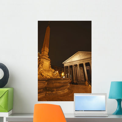 Night Lights Pantheon Piazza Wall Mural shown on a wall