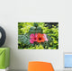 Green Lauhala Hat With Red And Pink Hibiscus Flowers Wall Mural