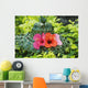 Green Lauhala Hat With Red And Pink Hibiscus Flowers Wall Mural