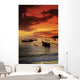 Indonesia, Lombok, Senggigi, Boats On The Water At Sunset Wall Mural