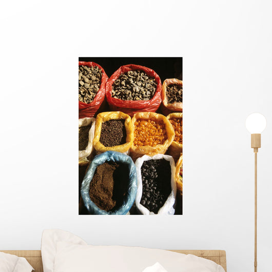 China, Lake Erhai Near Dali, Local Market At Wase, Dried Spices Wall Mural