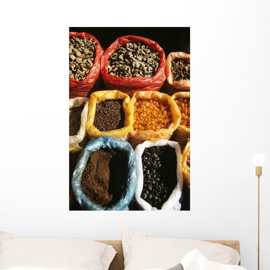 China, Lake Erhai Near Dali, Local Market At Wase, Dried Spices Wall Mural
