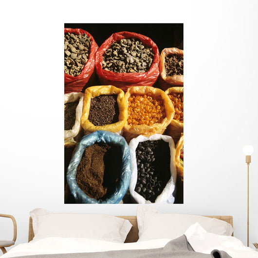 China, Lake Erhai Near Dali, Local Market At Wase, Dried Spices Wall Mural