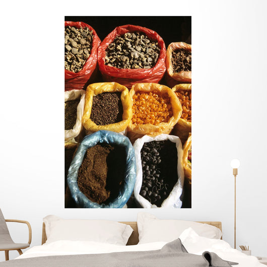 China, Lake Erhai Near Dali, Local Market At Wase, Dried Spices Wall Mural