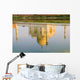 India, Agra, Taj Mahal, Temple Reflection At Sunset On Yamuna River Wall Mural