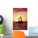 Palm Trees On Small Island Silhouetted Against Tropical Sunrise Wall Mural