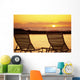 Hawaii, Two Silhouetted Chairs On Beach At Sunset, View From Behind Wall Mural