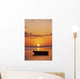 Sun Setting Over Ocean, Boat Silhouetted Against Orange Sky Wall Mural