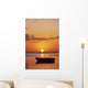 Sun Setting Over Ocean, Boat Silhouetted Against Orange Sky Wall Mural