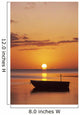 Sun Setting Over Ocean, Boat Silhouetted Against Orange Sky Wall Mural