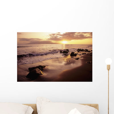 Usa Sunset over Beach Wall Mural shown on a wall