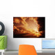 Orange Sunset Over Ocean, Sunrays Bursting Through Puffy Clouds Wall Mural