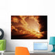Orange Sunset Over Ocean, Sunrays Bursting Through Puffy Clouds Wall Mural