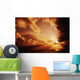 Orange Sunset Over Ocean, Sunrays Bursting Through Puffy Clouds Wall Mural