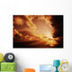 Orange Sunset Over Ocean, Sunrays Bursting Through Puffy Clouds Wall Mural