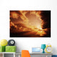 Orange Sunset Over Ocean, Sunrays Bursting Through Puffy Clouds Wall Mural