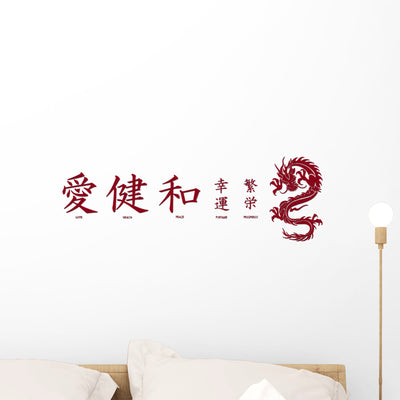 Chinesische Zeichen Mit Drache Wall Decal shown on a wall