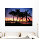 Dramatic And Colorful Sunset Sky With Palm Tree Silhouettes Wall Mural