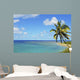 Fiji, Blue And Turquoise Ocean With Palm Tree And Sandy Beach Wall Mural