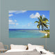 Fiji, Blue And Turquoise Ocean With Palm Tree And Sandy Beach Wall Mural