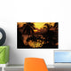 Fiji, Sunset Over Suva Bay, Silhouetted Palm Trees In Foreground Wall Mural