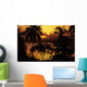 Fiji, Sunset Over Suva Bay, Silhouetted Palm Trees In Foreground Wall Mural