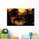 Fiji, Sunset Over Suva Bay, Silhouetted Palm Trees In Foreground Wall Mural