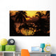 Fiji, Sunset Over Suva Bay, Silhouetted Palm Trees In Foreground Wall Mural