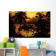 Fiji, Sunset Over Suva Bay, Silhouetted Palm Trees In Foreground Wall Mural