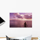 Fiji, Wakaya Island, Woman In Ocean Silhouetted At Sunset Wall Mural