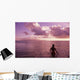 Fiji, Wakaya Island, Woman In Ocean Silhouetted At Sunset Wall Mural