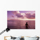 Fiji, Wakaya Island, Woman In Ocean Silhouetted At Sunset Wall Mural